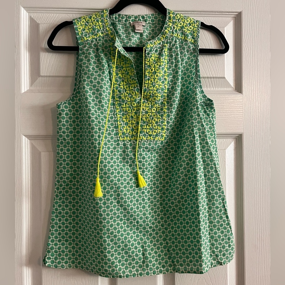 J. Crew, Embroidered, Tassel Tie, Sleeveless Tank, Pristine Condition